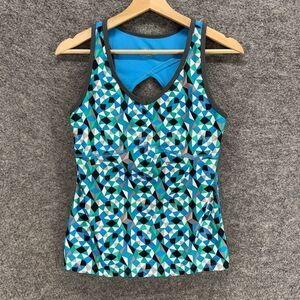 Xersion Activewear Tank Women M Medium Blue Geometric Sleeveless Wide Strap